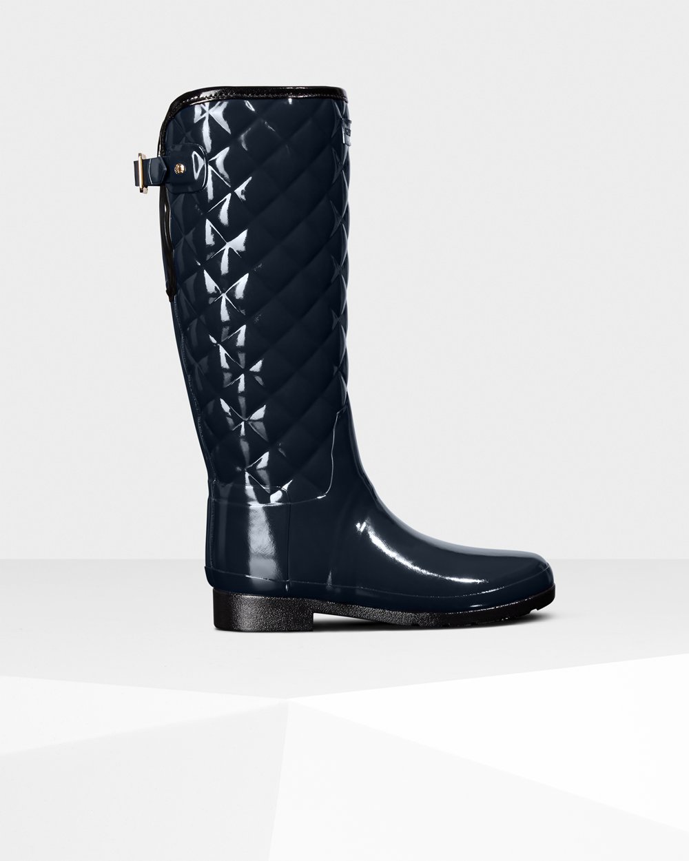 Hunter Refined Adjustable Quilted Gloss Tall Rain Boots - Sale Womens Navy - LZHWFD265